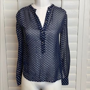 J.Crew size small navy sheer shimmer blouse ribbon